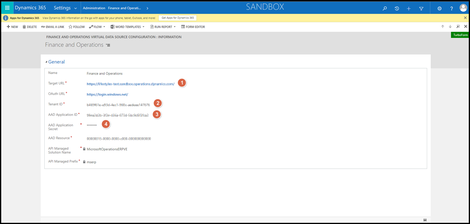 Finance and Operations Virtual Data Source Configuration : Information Filled