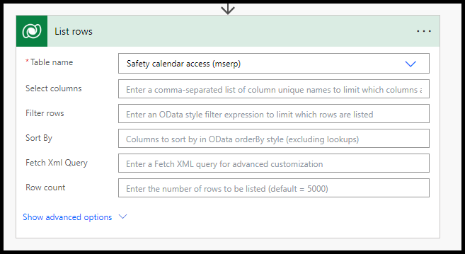 List rows action