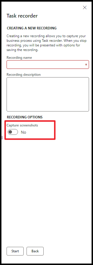 Task recording name